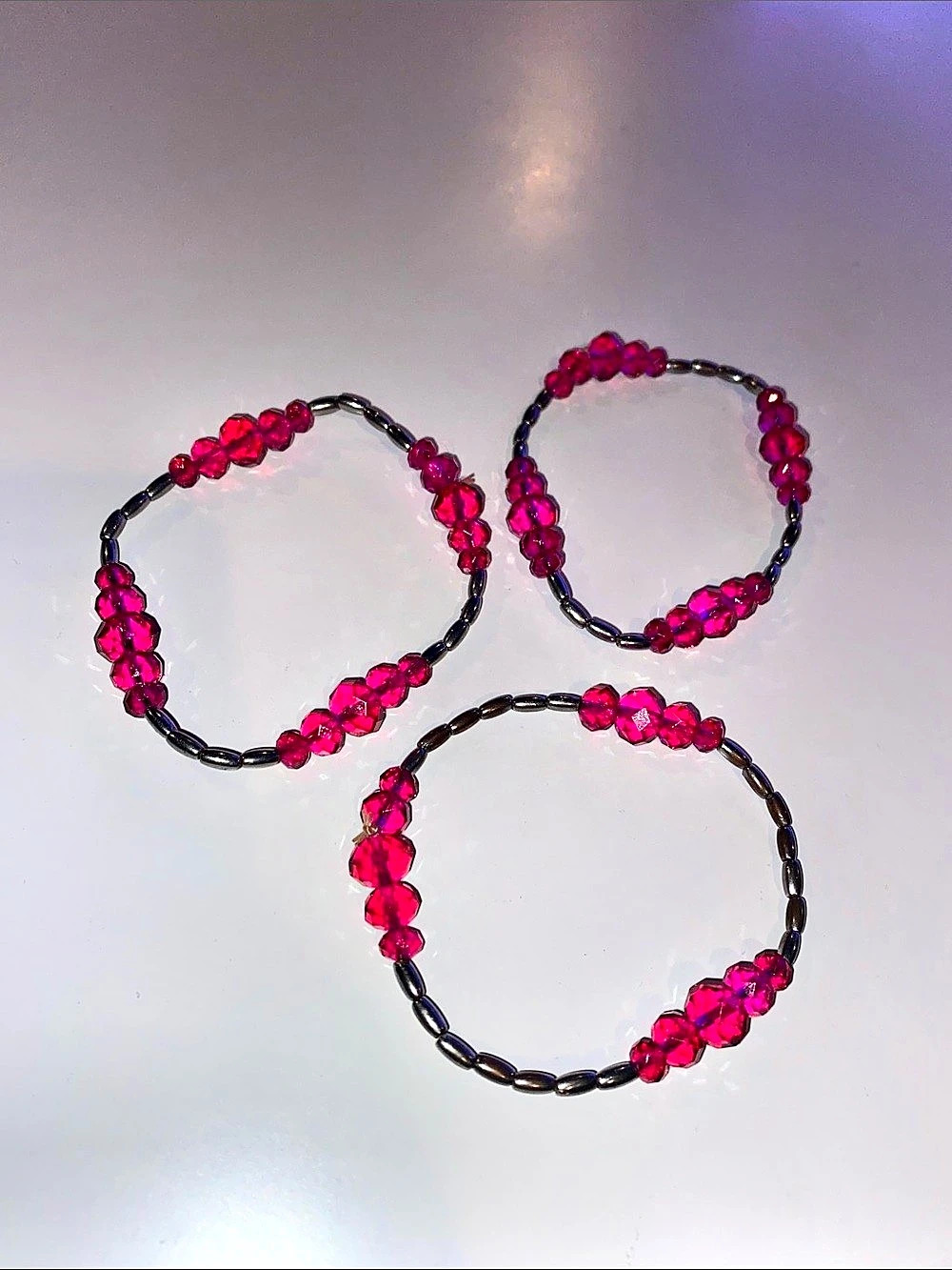 Pink & Black Beaded Bracelet Set